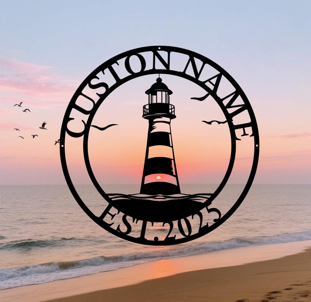 Custom Lighthouse Iron Sign-round Metal Sign With Name and Date ...