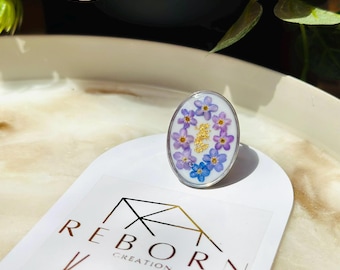Handmade Botanical Ring - Resin Ring with Real Forget Me Not Flowers -  Flowers Jewelry - Gift for Her