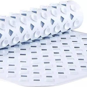Non-Slip White Rubber Bath Mat: Extra Long, Anti-Mould (100x40cm)