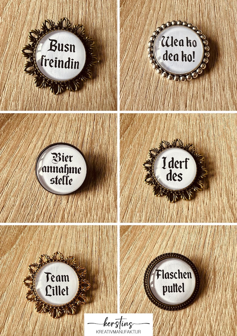 Trachten Broschen aus Metall, Pins, Wiesn Anstecker für Dirndl & Lederhose, Hüte, Caps, Westen, Oktoberfest Accessoire, Junggesellenabschied bild 2