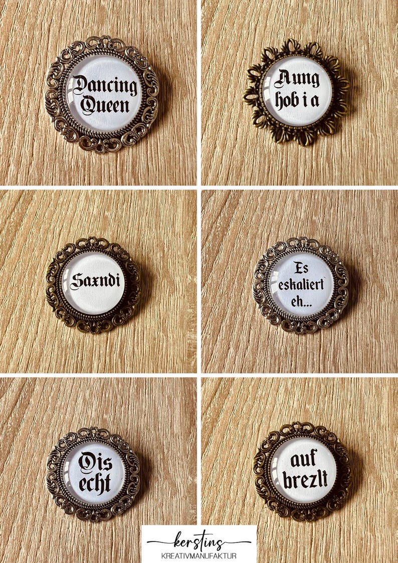Trachten Broschen aus Metall, Pins, Wiesn Anstecker für Dirndl & Lederhose, Hüte, Caps, Westen, Oktoberfest Accessoire, Junggesellenabschied bild 6