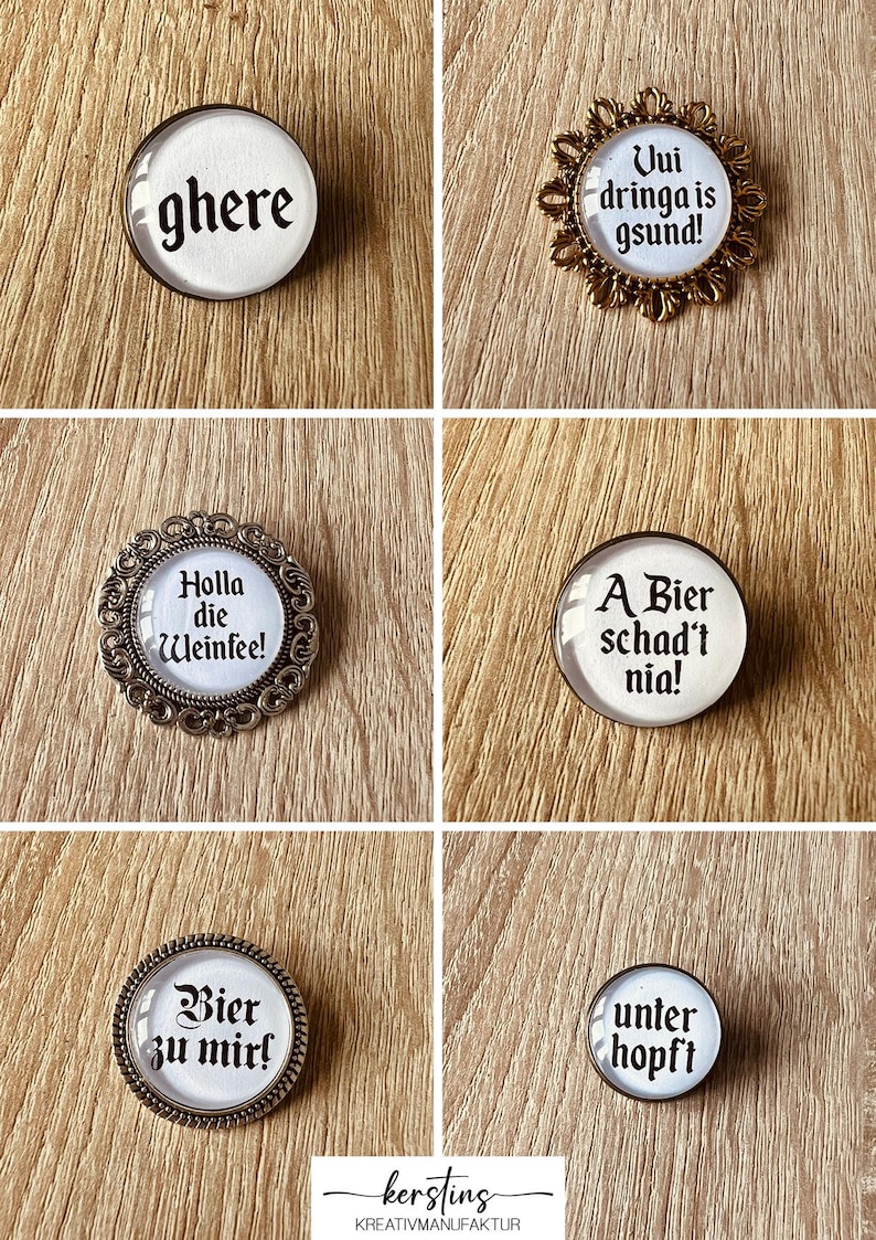 Trachten Broschen aus Metall, Pins, Wiesn Anstecker für Dirndl & Lederhose, Hüte, Caps, Westen, Oktoberfest Accessoire, Junggesellenabschied bild 3