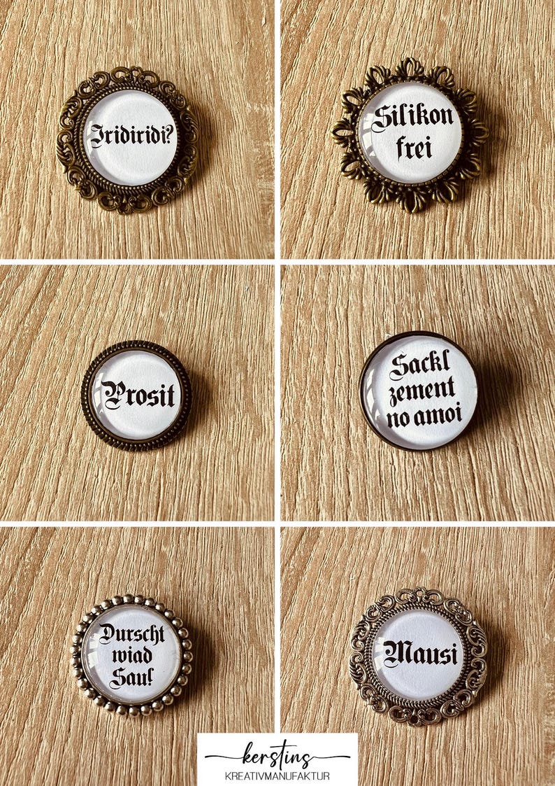 Trachten Broschen aus Metall, Pins, Wiesn Anstecker für Dirndl & Lederhose, Hüte, Caps, Westen, Oktoberfest Accessoire, Junggesellenabschied bild 5