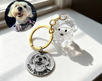 Custom Dog Portrait Keychain, Pet Fur Memorial Keepsake, Dog Loss Keepsake, Personalized Pet Portrait, Memorial Gift, Pet Loss Gift