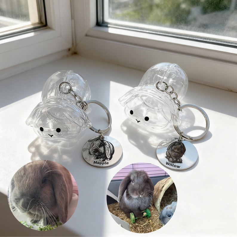 Bunny Hair Keychain, Custom Engraved Pet Charm, Rabbit Fur Keepsake, Gift for Rabbit Lovers, Pet Fur Keepsake, Pet Loss Gift, Easter Gift image 14