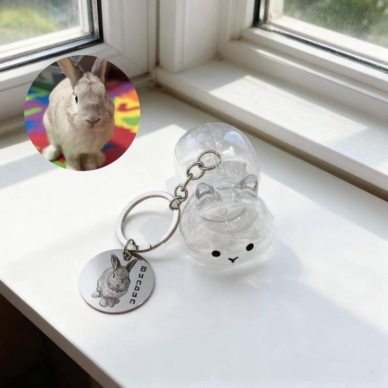 Bunny Hair Keychain, Custom Engraved Pet Charm, Rabbit Fur Keepsake, Gift for Rabbit Lovers, Pet Fur Keepsake, Pet Loss Gift, Easter Gift image 16