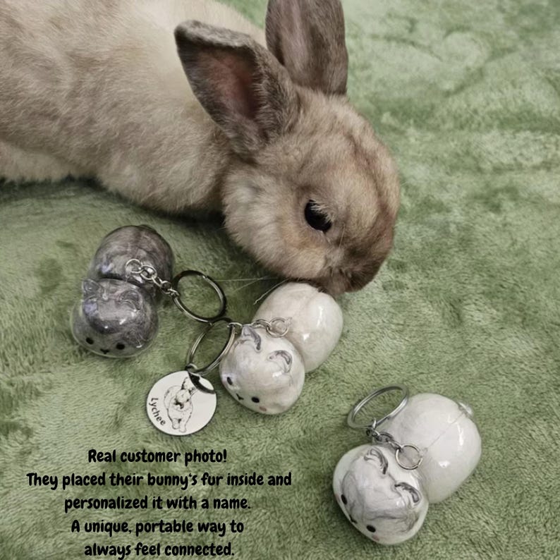Bunny Hair Keychain, Custom Engraved Pet Charm, Rabbit Fur Keepsake, Gift for Rabbit Lovers, Pet Fur Keepsake, Pet Loss Gift, Easter Gift image 2