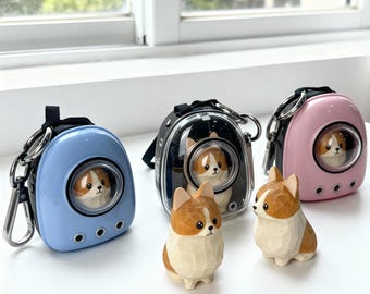 Easter Gift for Dog Lovers, Cute Corgi Ornament, Handmade Wooden Keychain, Gift for Kids,Gift For Friends, Hand Carved Wooden Corgi