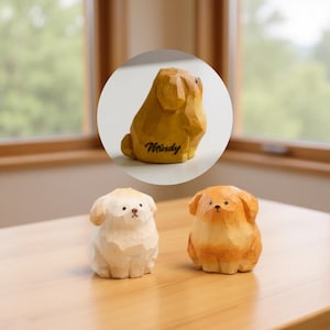 Hand Carved Wooden Puppy Figurine: Engraved Dog Ornament