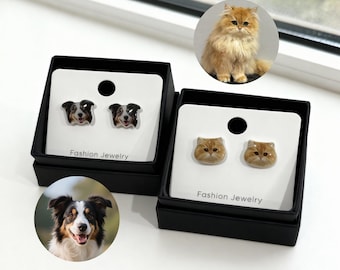 Custom Pet Photo Earrings, Sterling Silver Studs, Personalized Gift, Custom Gift for Dog & Cat Lovers, Unique Pet Lover Gift,Dog mom