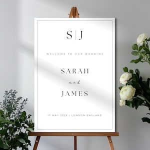 Wedding welcome sign template, monogram welcome to our wedding signage, diy wedding, white portrait sign, editable wedding welcome WIB002