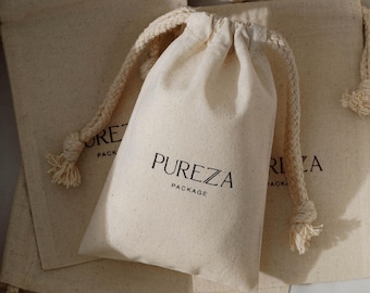 50pcs Custom Logo Natural Cotton Drawstring Bag Personlized Packaging for Handmade Brands  BC-03