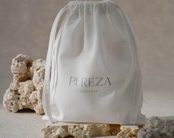 50pcs Custom Cotton Drawstring Bags, Logo Pouches for Gifts, Weddings, Small Business A2-02