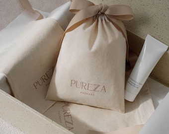 50pcs Beige Cotton Drawstring Bag:  Custom Logo & size, Tie a bow, dust bag  BC-02