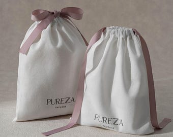 50pcs Cotton-Polyester Drawstring Bag: Custom Logo & size, Tie a bow, dust bag A4-01
