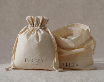 50pcs Beige Cotton Floral Drawstring Bag: Custom Logo & Size jewelry pouch BC-04