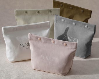 50pcs Custom Logo, Cotton Twill Cosmetic Bag, Rectangle Bottom, Snap Closure TWI-01