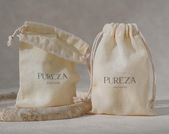 50pcs Beige Cotton Drawstring Bag Dust Bags: Custom Logo & Size A7-02