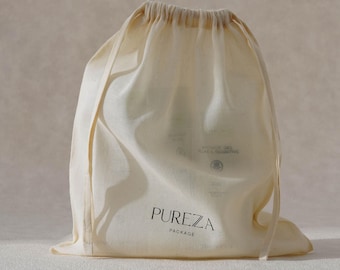 50pcs Beige Cotton Drawstring Bag Dust Bags with same rope, Custom Logo & Size A7-03