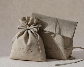 50pcs Custom Logo Linen Dust Bags with separate rope: Cosmetic, Soap, Candle, Gift Packaging B1-01