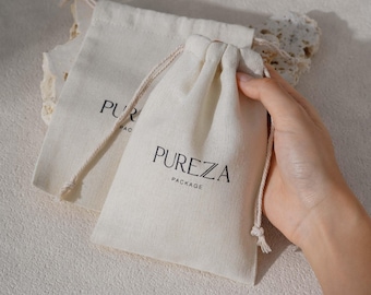 50pcs Custom Logo Drawstring Bags, Cotton Pouches for Products, Gifts & Business PackagingLIN-01