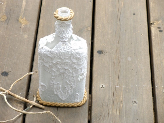 Square Bottle Vtg Style Bottle Vintage Wedding Style Vintage Wedding Decor Decorative Bottle Laced Glass Bottle Shabby Chic Decor