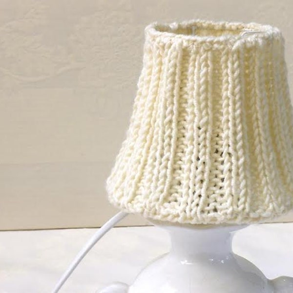 Table Lamp , Drum  lamp shade,  Knitted fabric embellished decor in cream natural wool,  Desk lamp, Bedroom lamp country, Home decor