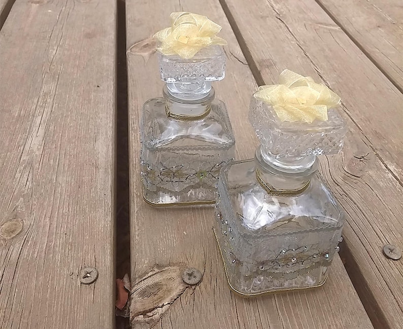 Square Bottle Vtg Style Bottle Vintage Wedding Style Vintage Wedding Decor Decorative Bottle Laced Glass Bottle Shabby Chic Decor