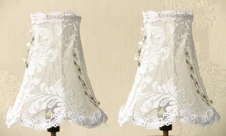 Pair Cream Vintage Lace Lamp Shade Free Shabby Chic Table Lamps Bedroom Light Decor Country French Lighting