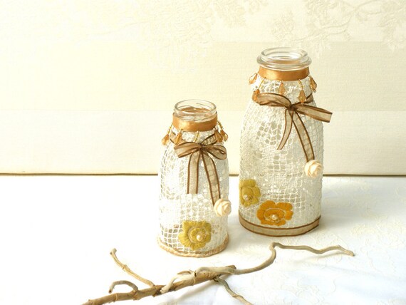 Square Bottle Vtg Style Bottle Vintage Wedding Style Vintage Wedding Decor Decorative Bottle Laced Glass Bottle Shabby Chic Decor