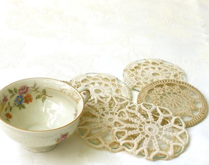 Crochet Lace Coasters, Shabby Chic Table Decoration, Fabric Antique