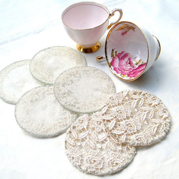 Crochet,Lace - Cup Coaster set. Vintage ,Antique  Elegant  coasters for tea party.