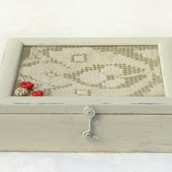 Wooden Lace  Box,  Wooden treasury rustic box, Holiday gift idea, Shabby chic Decor, Country wooden lace box, Jewelry box, Memory box.