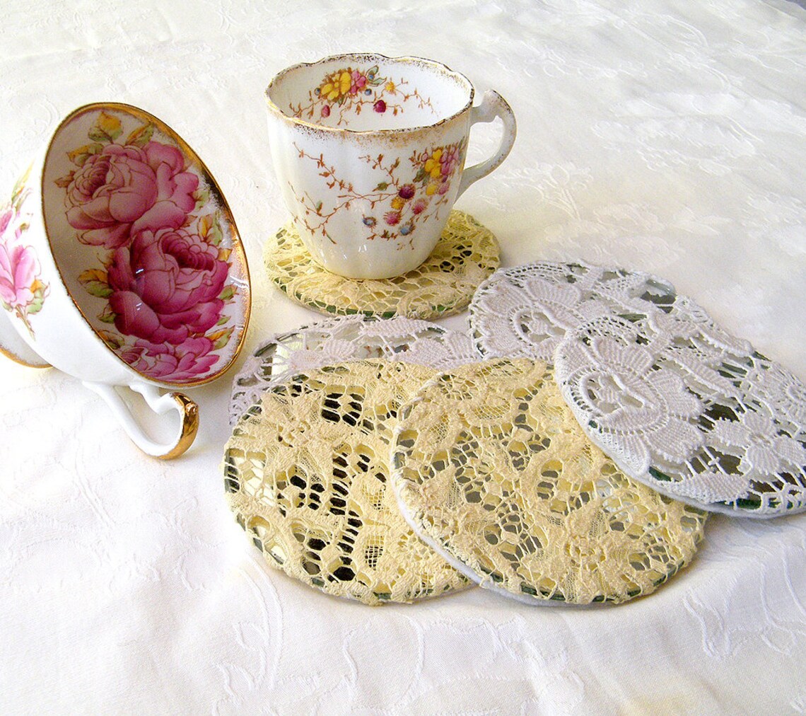 Shabby Chic Coasters Crochet Lace Coasters Set Table Decor Etsy