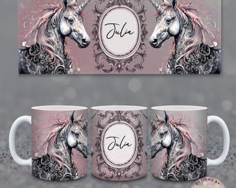 Personalized Unicorn Mug with Name, Magic Ceramic Mug 325 ml | Gift Unicorn Fans, Children Adults | Pink Fantasy Unicorn Mug
