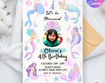 Editable Mermaid Birthday Invitation | Under the Sea Canva Template (Digital Download)