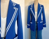 Vintage 1970 39 s blazer WHITE TRIM blue knit sailor style - S