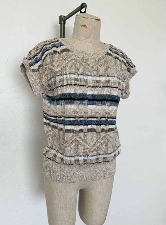 80’s Striped Knit Top Vintage Oatmeal & Navy Shor… - image 4