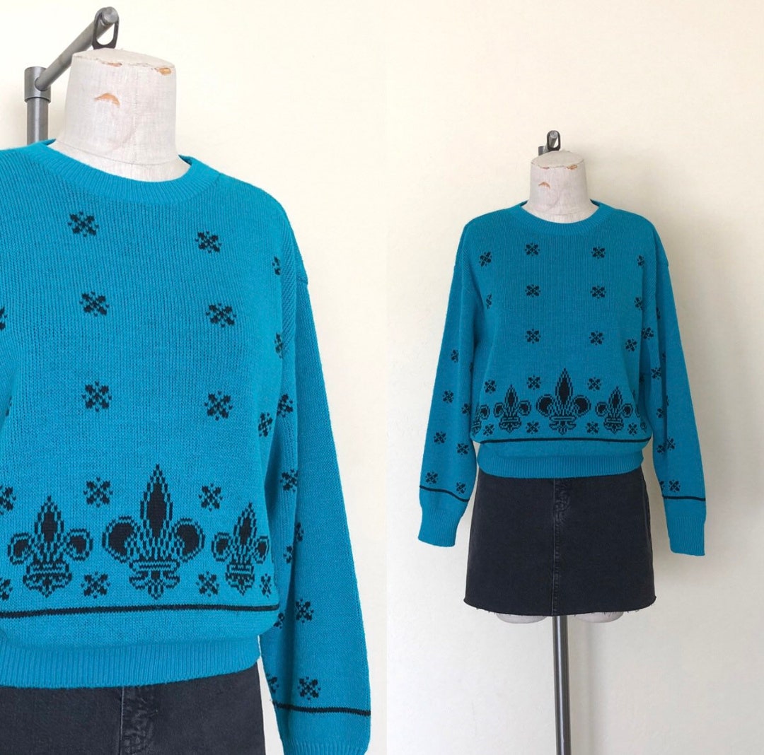 1980s teal sweater