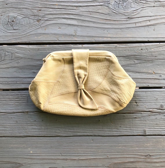 Vintage 1980's purse beige FAUX SNAKESKIN patchwo… - image 1