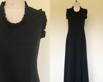 Vestido vintage anos 60 BLACK RUFFLE com acabamento maxi sem mangas - M/L