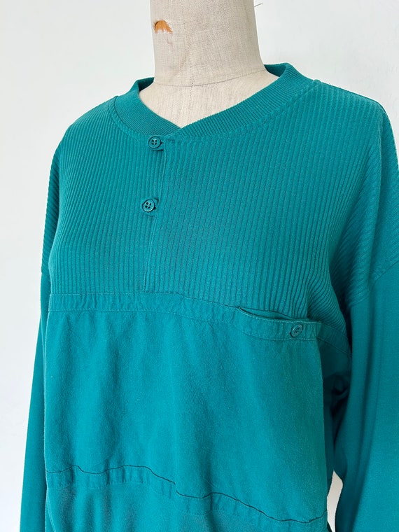 90's Members Only Henley Shirt Teal Green Long Sl… - image 6