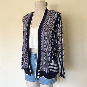 Vintage 1990's lightweight jacket NAVY FLORAL bandana print shacket - M/L image 3