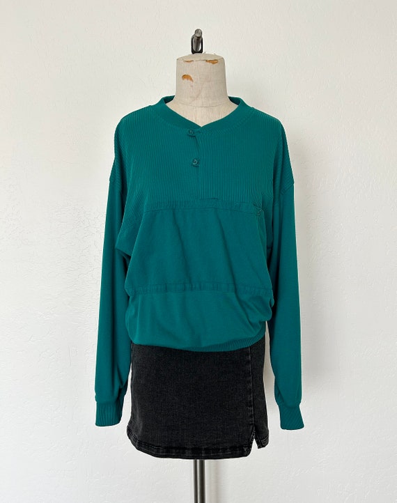 90's Members Only Henley Shirt Teal Green Long Sl… - image 2