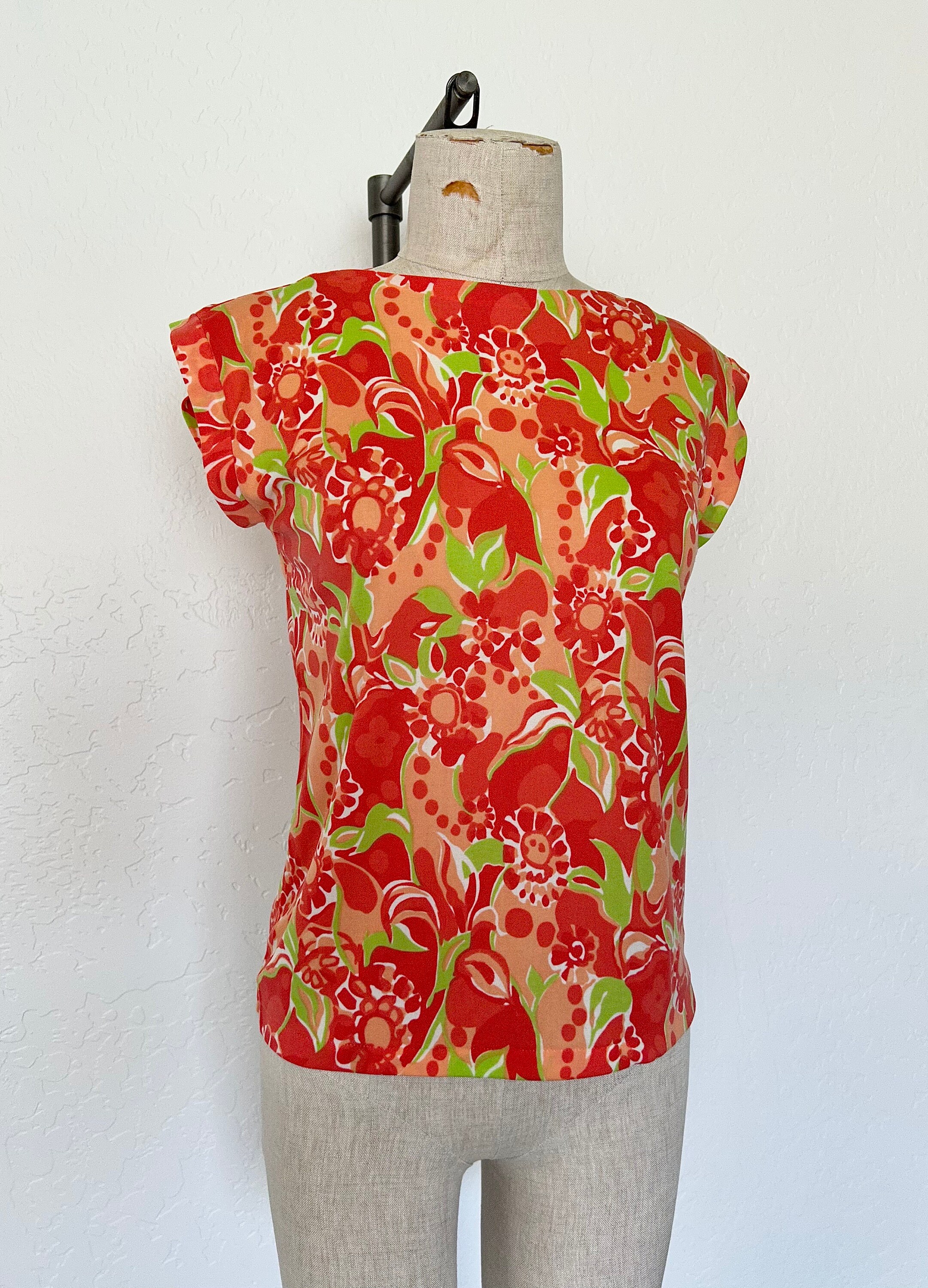 Vintage 60s Blouse BRIGHT ORANGE Floral Hippie Sleeveless Top - Etsy