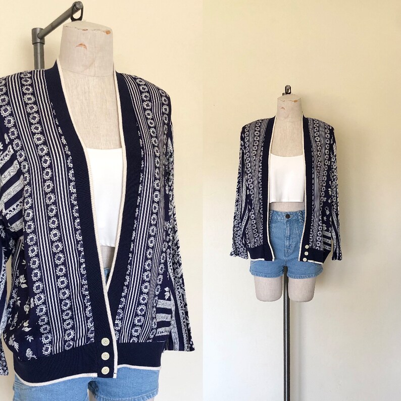 Vintage 1990's lightweight jacket NAVY FLORAL bandana print shacket - M/L image 1