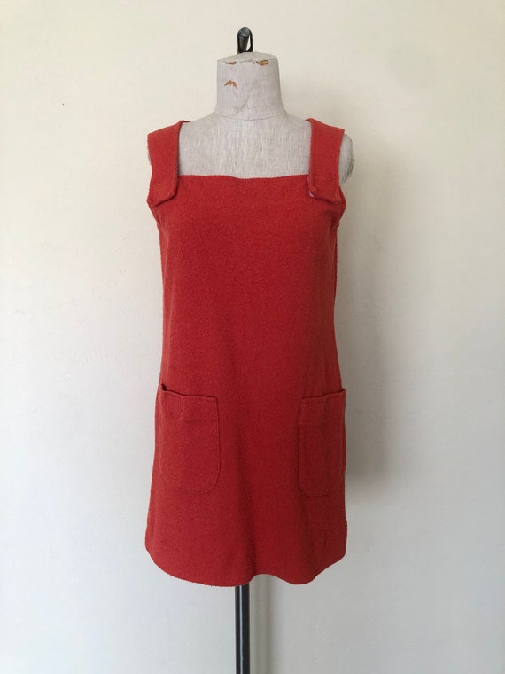 80’s Beach Dress Vintage Orange Terry Cloth Sleev… - image 2