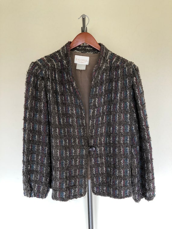 Vintage 1980's jacket TAUPE MOHAIR color flecked … - image 5