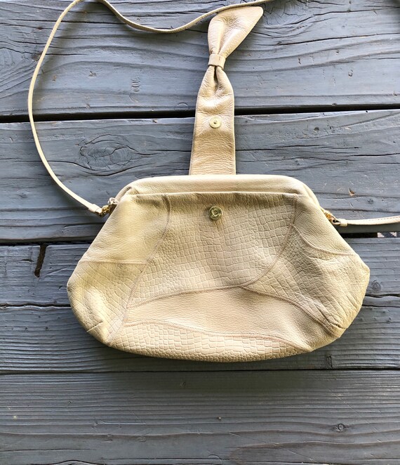 Vintage 1980's purse beige FAUX SNAKESKIN patchwo… - image 4