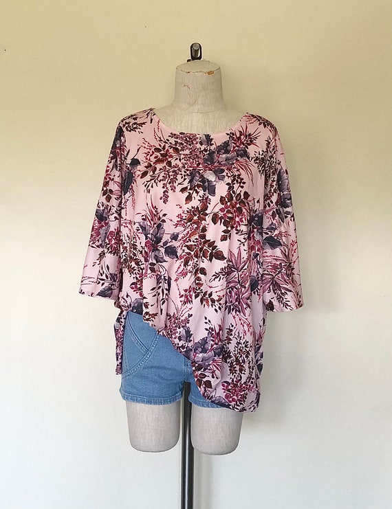 Vintage 1970’s retro boho top pink FLORAL BOUQUET… - image 2